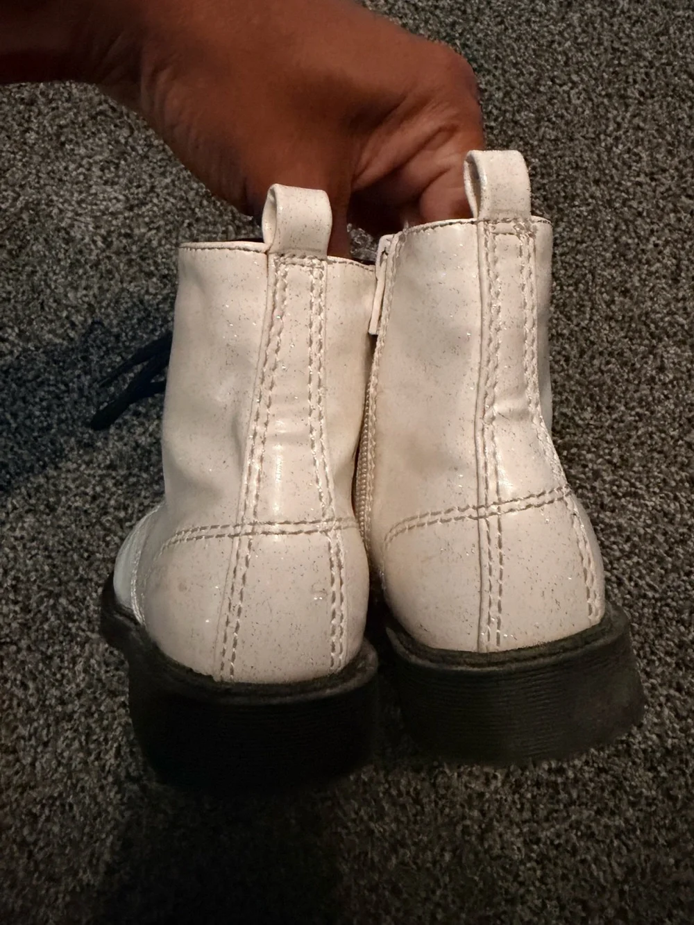 wonder nation White Glitter Combat Boots with Black Laces
